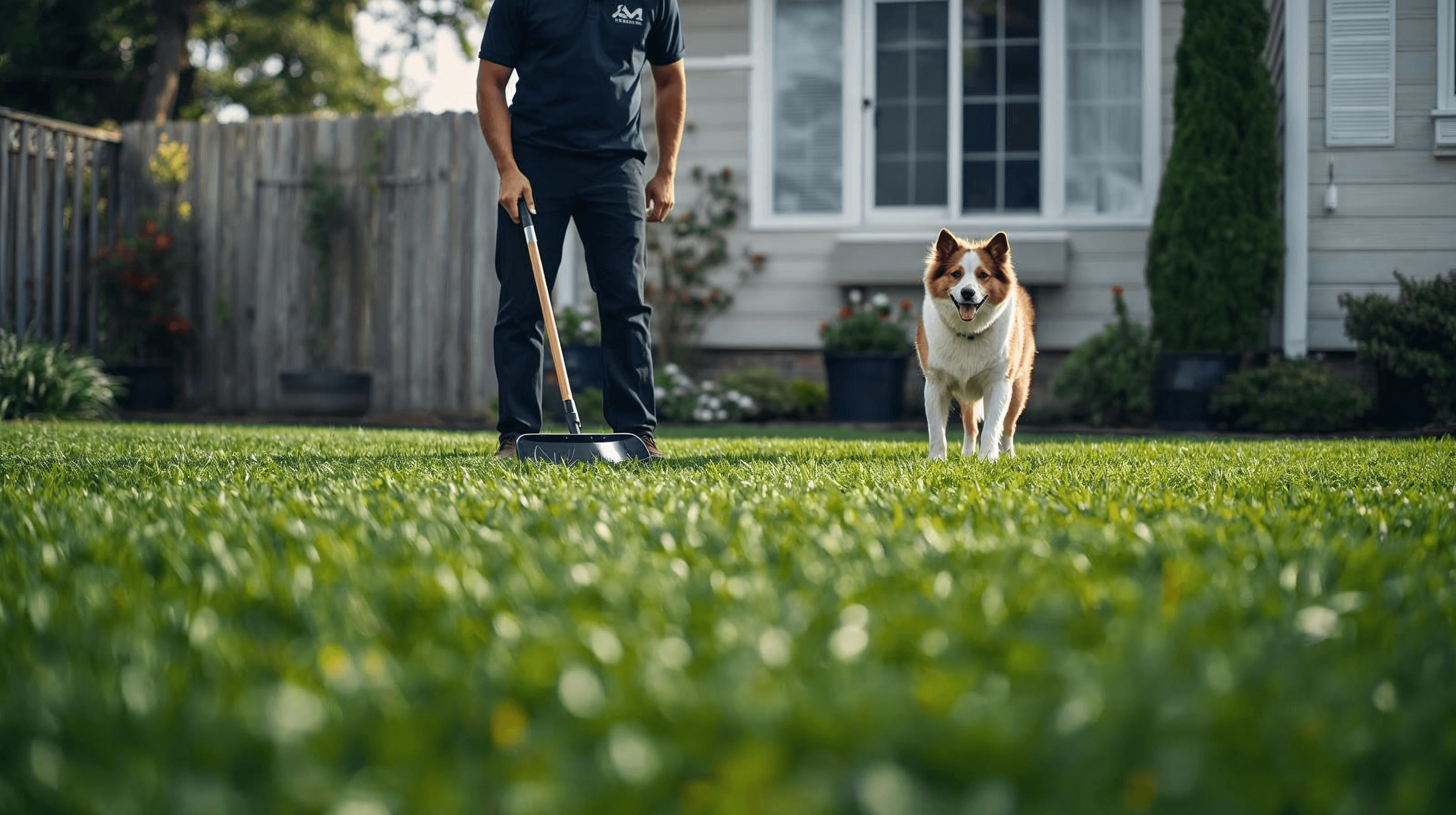 Scooper Paul cleaning a backyard in Conroe, Texas